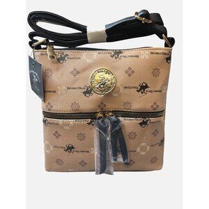 Beverly Hills Polo Club Tan & Black Crossbody Bag With Adj Strap & Zipper Accent